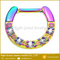 Arco iris de titanio de calidad toq plateado CZ Jeweled Septum Piercing anillo